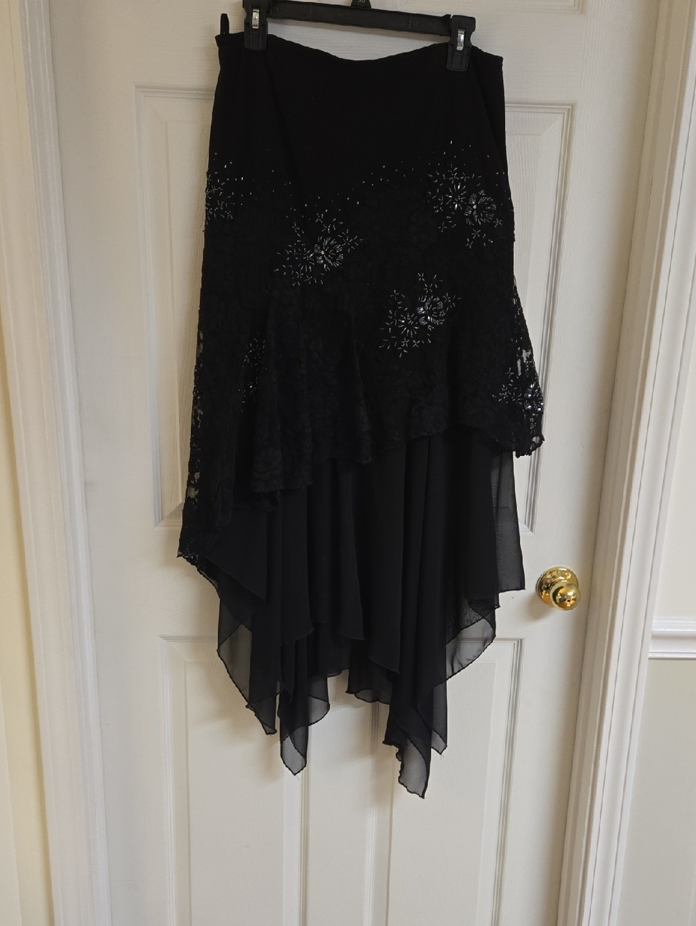 Black Lace Overlay Handkerchief Hem Skirt